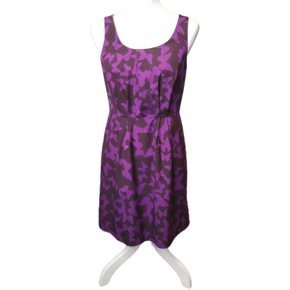Ann Taylor LOFT Dress Womens 4P Petitie Purple Brown‎ Sleeveless Career Casual